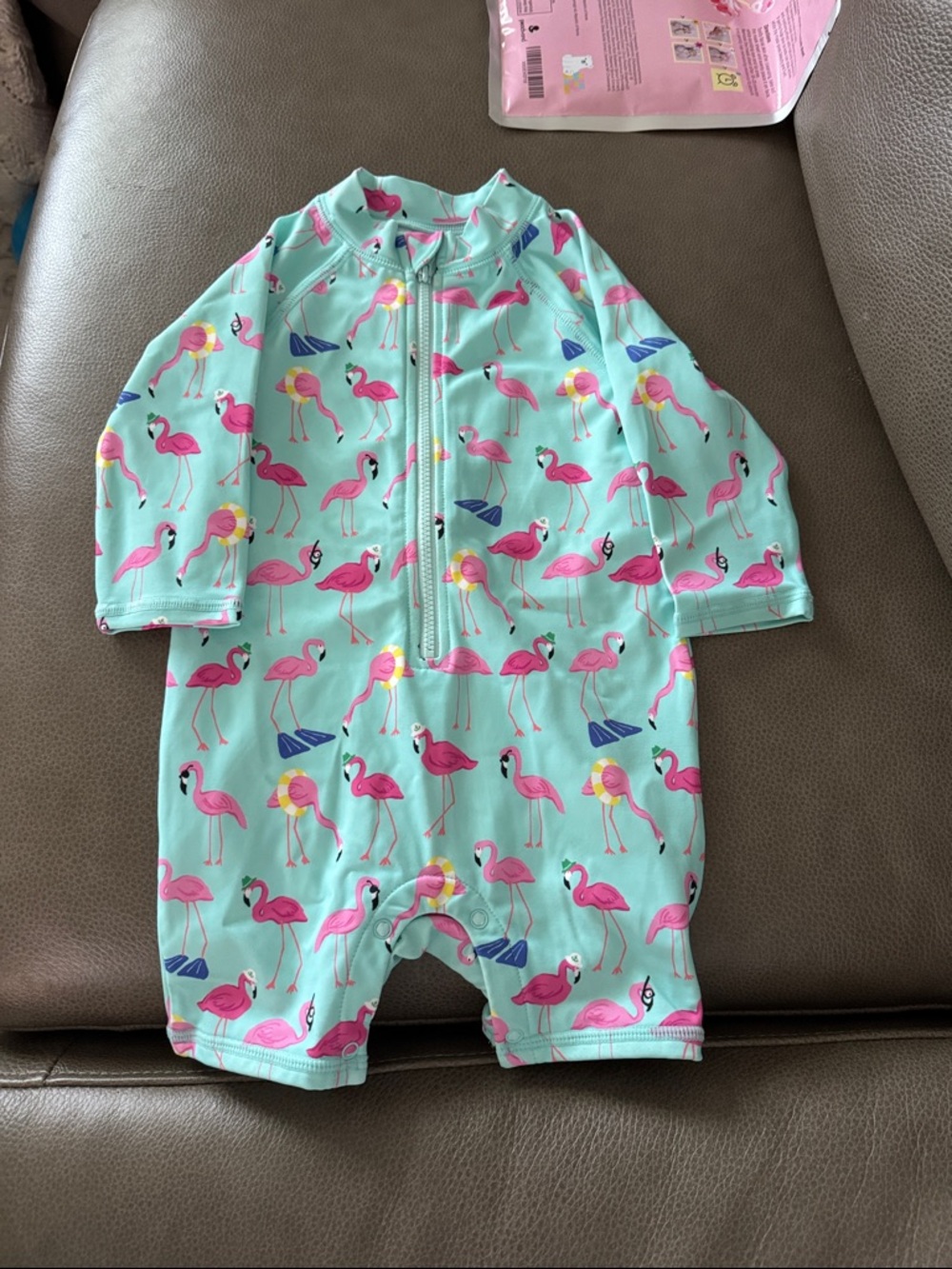 Janie and Jack Mint Green Rashguard with Pink Flamingo Print
